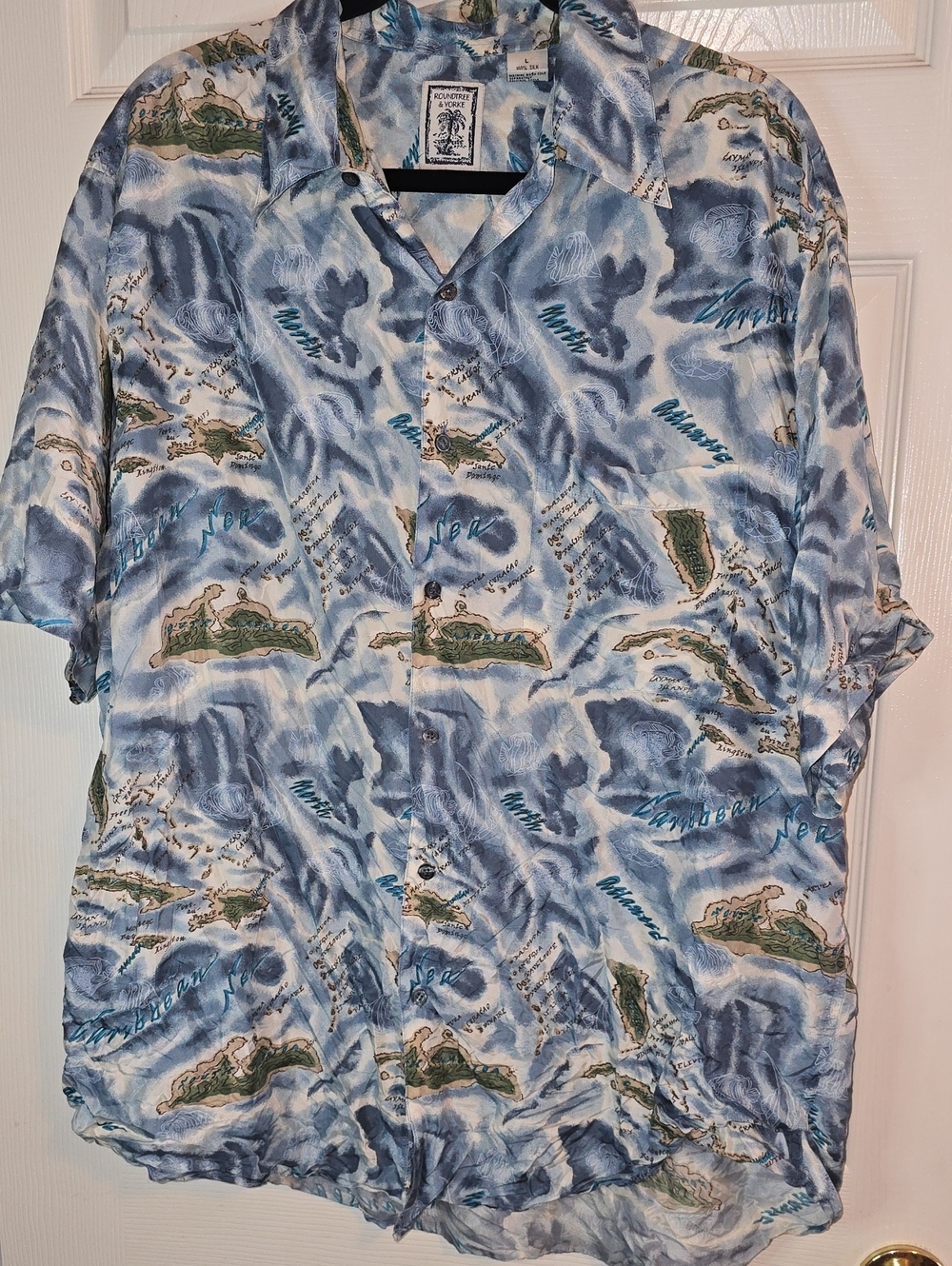 Tori Richard Light Blue & Navy Island Map Print‎ Hawaiian Shirt